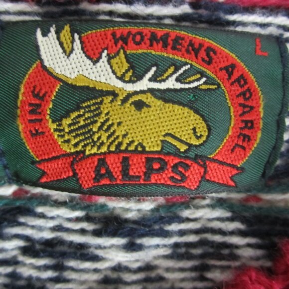 Vtg Alps Womens L Red Green Navy White Wool Nordic Cardigan Sweater Holiday Ski - Picture 5 of 14